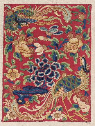 Fragment of embroidered panel from a skirt (qun)