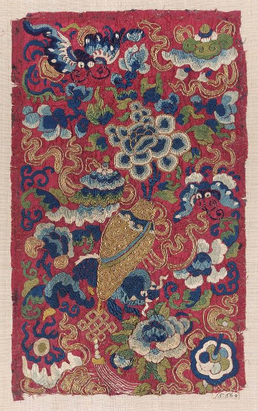 Fragment of embroidered panel from a skirt (qun)