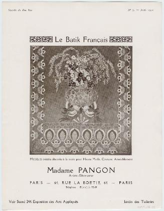 "Le Batik Français - Madame Pangon," advertisement from Gazette du Bon Ton, Volume 1, No. 3