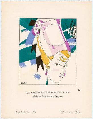 "Le Chapeau en Porcelaine - Modes et Manières de Torquate," plate 49 from Gazette du Bon Ton, Volume 2, No. 7
