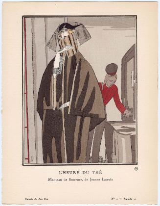 "L'Heure du Thé - Manteau de fourrure, de Jeanne Lanvin," plate 51 from Gazette du Bon Ton, Volume 2, No. 7