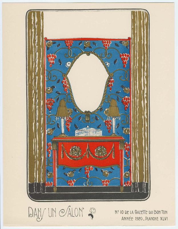 "Un Boudoir et Quelques Meubles par Bagge & Huguet," croquis XLVI from Gazette du Bon Ton, Volume 2, No. 10