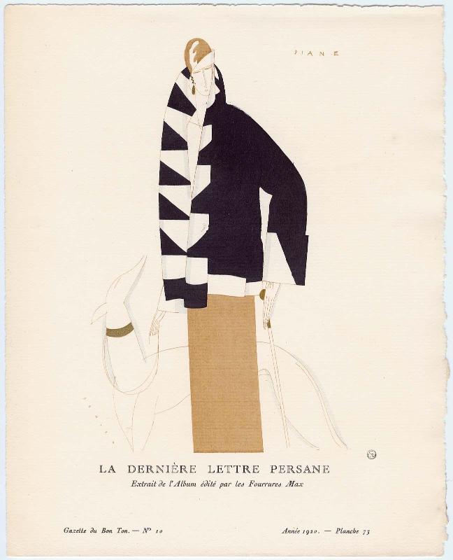 "La Dernière Lettre Persane, Extraite de l'Album édité par les Fourrures Max," plate 73 from Gazette du Bon Ton, Volume 2, No. 10