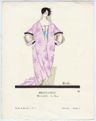 "Hésitation - Déshabillé, de Beer," plate 75 from Gazette du Bon Ton, Volume 2, No. 10