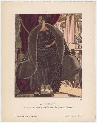 "A l'Opéra - Manteau et robe, pour le soir, de Jeanne Lanvin," plate 77 from Gazette du Bon Ton, Volume 2, No. 10
