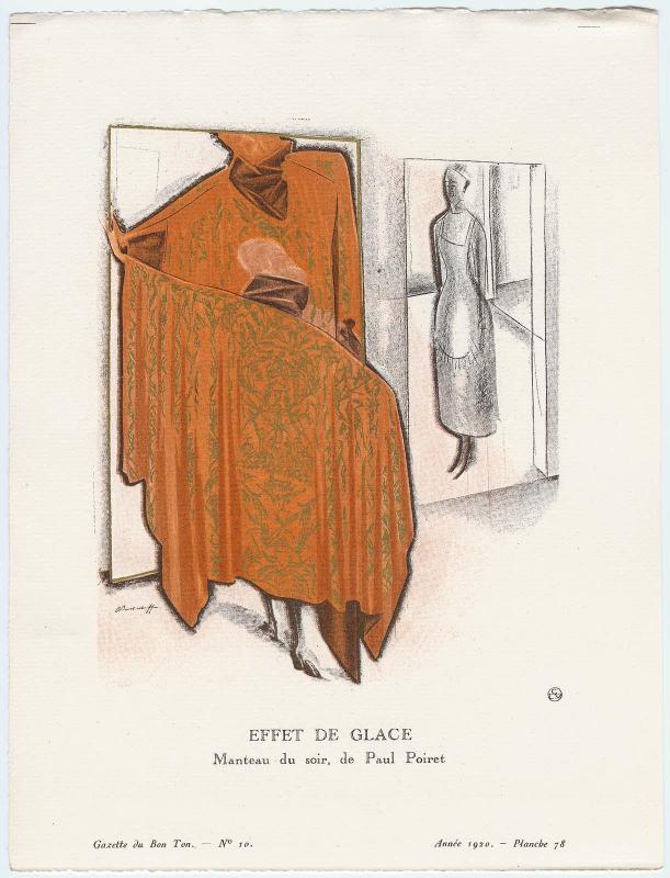 "Effet de Glace - Manteau du soir, de Paul Poiret," plate 78 from Gazette du Bon Ton, Volume 2, No. 10