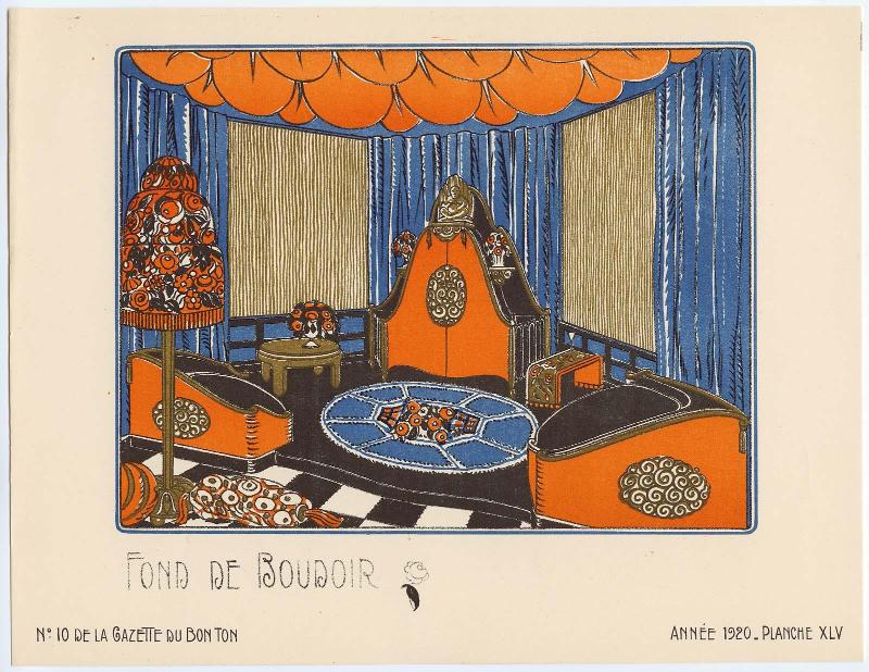 "Un Boudoir et Quelques Meubles par Bagge & Huguet," croquis XLV from Gazette du Bon Ton, Volume 2, No. 10