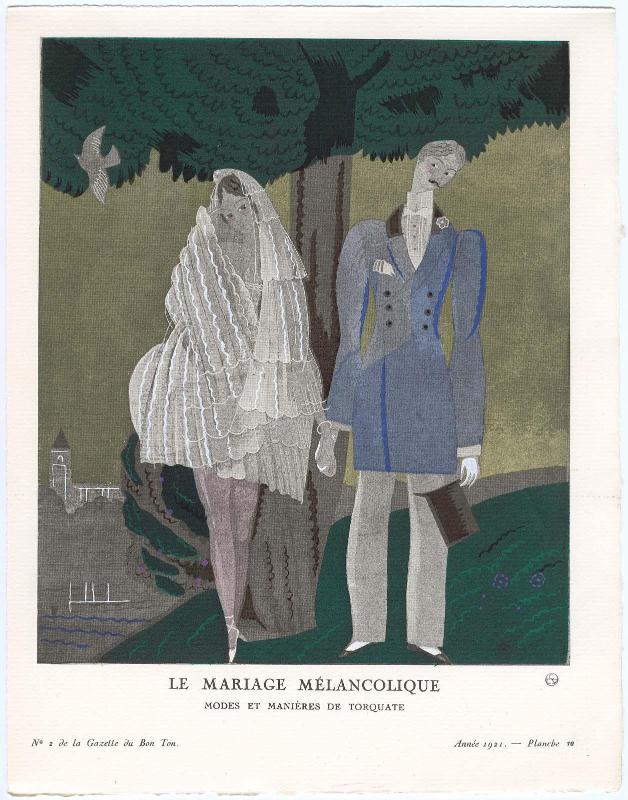 "Le Mariage Mélancolique - Modes et manières de Torquate," plate 10 from Gazette du Bon Ton, Volume 1, No. 2