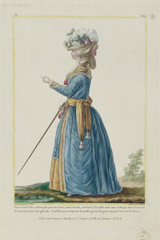 Gallerie des Modes et Costumes Français. 21e. Cahier des Costumes Français, 15e Suite d'Habillemens à la mode en 1779.  V.124  Robe à la Lévite, a deux plis par derriere...