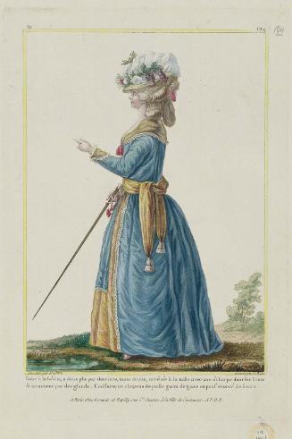 Gallerie des Modes et Costumes Français. 21e. Cahier des Costumes Français, 15e Suite d'Habillemens à la mode en 1779.  V.124  Robe à la Lévite, a deux plis par derriere...