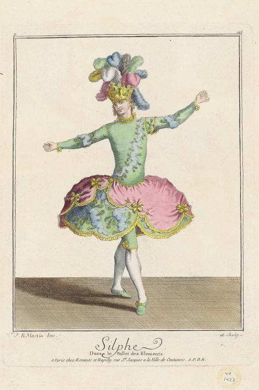 Gallerie des Modes et Costumes Français. 24e Cahier des Costumes Français, 18e Suite d'Habillemens à la mode en 1779.  Z.142  "Silphe: Dans le Ballet des Elements."