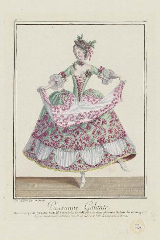 Gallerie des Modes et Costumes Français. 24e Cahier des Costumes Français, 18e Suite d'Habillemens à la mode en 1779.  Z.143  "Paysanne Galante..."