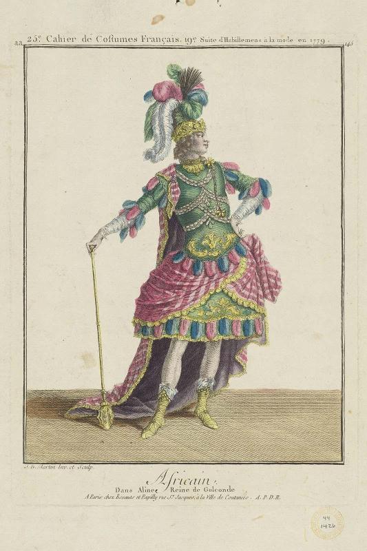 Gallerie des Modes et Costumes Français. 25e Cahier de Costumes Français, 19e Suite d'Habillemens à la mode en 1779.  aa.145  "Africain..."