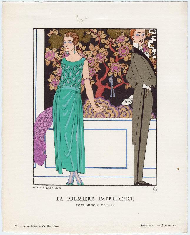 "La Premiere Imprudence - Robe du soir, de Beer," plate 15 from Gazette du Bon Ton, Volume 1, No. 2