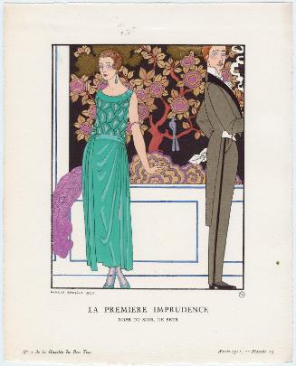 "La Premiere Imprudence - Robe du soir, de Beer," plate 15 from Gazette du Bon Ton, Volume 1, No. 2