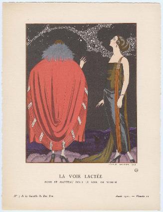 "La Voie Lactée - Robe et manteau pour le soir, de Worth," plate 22 from Gazette du Bon Ton, Volume 1, No. 3