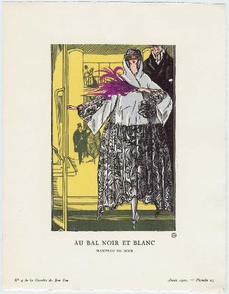 "Au Bal Noir et Blanc - Manteau du soir," plate 25 from Gazette du Bon Ton, Volume 1, No. 4