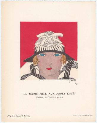 "La Jeune Fille aux joues Roses - Chapeau, de Camille Roger," plate 35 from Gazette du Bon Ton, Volume 1, No. 5