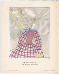 "La Cueillette - Robe en toile a carreaux," plate 42 from Gazette du Bon Ton, Volume 2, No. 6