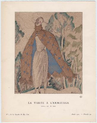 "La Visite a l'Ermitage - Cape en ruban," plate 49 from Gazette du Bon Ton, Volume 2, No. 7