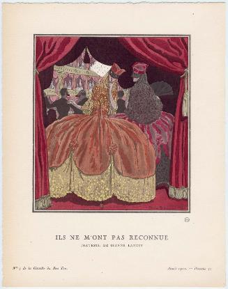 "Ils ne m'ont pas reconnue - Travesti, de Jeanne Lanvin," plate 52 from Gazette du Bon Ton, Volume 2, No. 7