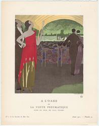 "A l'Oasis ou La Voute Pneumatique - Robe du soir, de Paul Poiret," plate 53 from Gazette du Bon Ton, Volume 2, No. 7