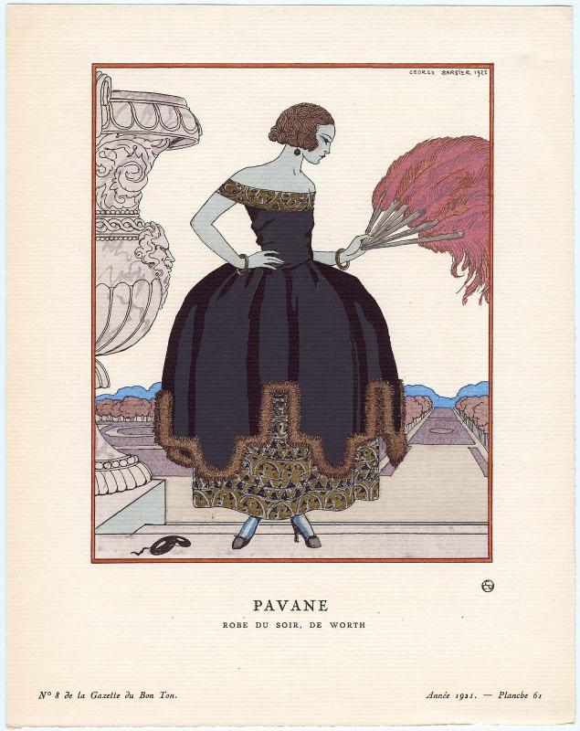 "Pavane - Robe du soir, de Worth," plate 61 from Gazette du Bon Ton, Volume 2, No. 8