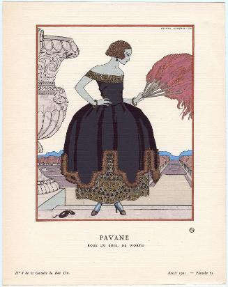 "Pavane - Robe du soir, de Worth," plate 61 from Gazette du Bon Ton, Volume 2, No. 8