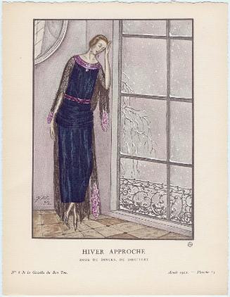 "Hiver Approche - Robe de dîners, de Dœuillet," plate 63 from Gazette du Bon Ton, Volume 2, No. 8