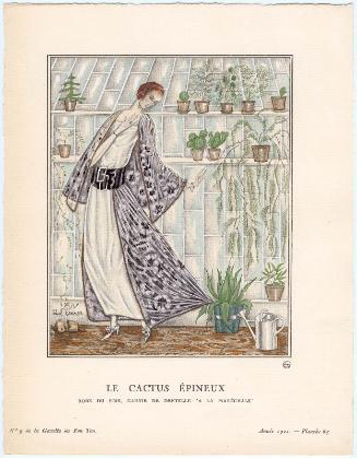 "Le Cactus Epineux - Robe du soir, garnie de dentelle 'A la Maréchale'," plate 65 from Gazette du Bon Ton, Volume 2, No. 9