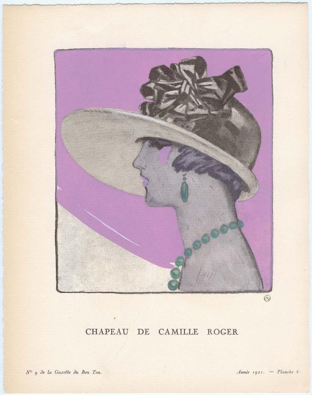 "Chapeau de Camille Roger," plate 67 from Gazette du Bon Ton, Volume 2, No. 9