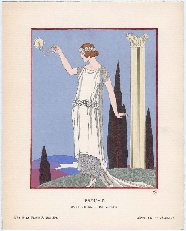 "Psyché - Robe du soir, de Worth," plate 68 from Gazette du Bon Ton, Volume 2, No. 9