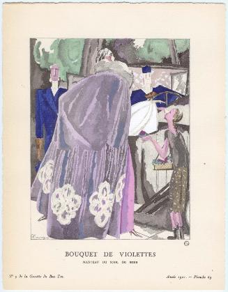 "Bouquet de Violettes - Manteau du soir, de Beer," plate 69 from Gazette du Bon Ton, Volume 2, No. 9