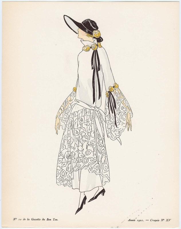 "Pour la Riviera, Robes Garnies de Fleurs," croquis XV from Gazette du Bon Ton, Volume 2, No. 10