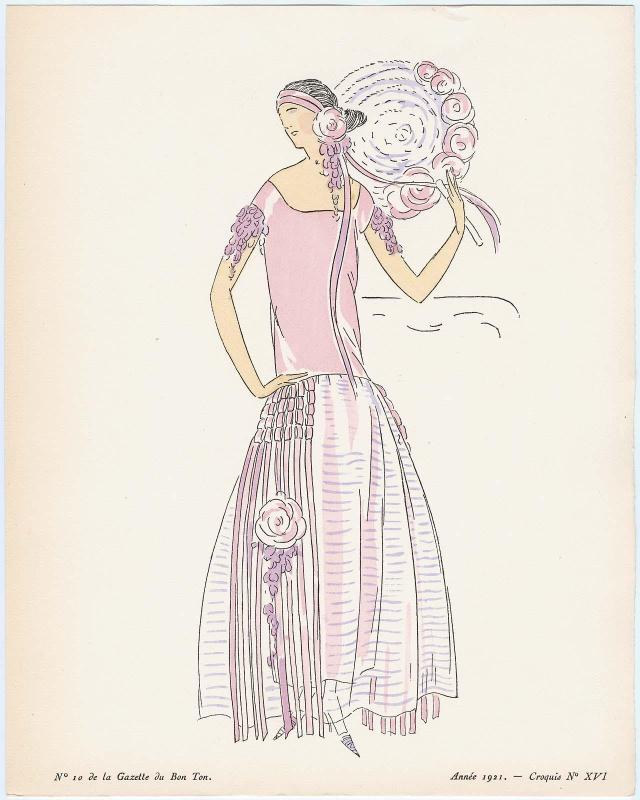 "Pour la Riviera, Robes Garnies de Fleurs," croquis XVI from Gazette du Bon Ton, Volume 2, No. 10