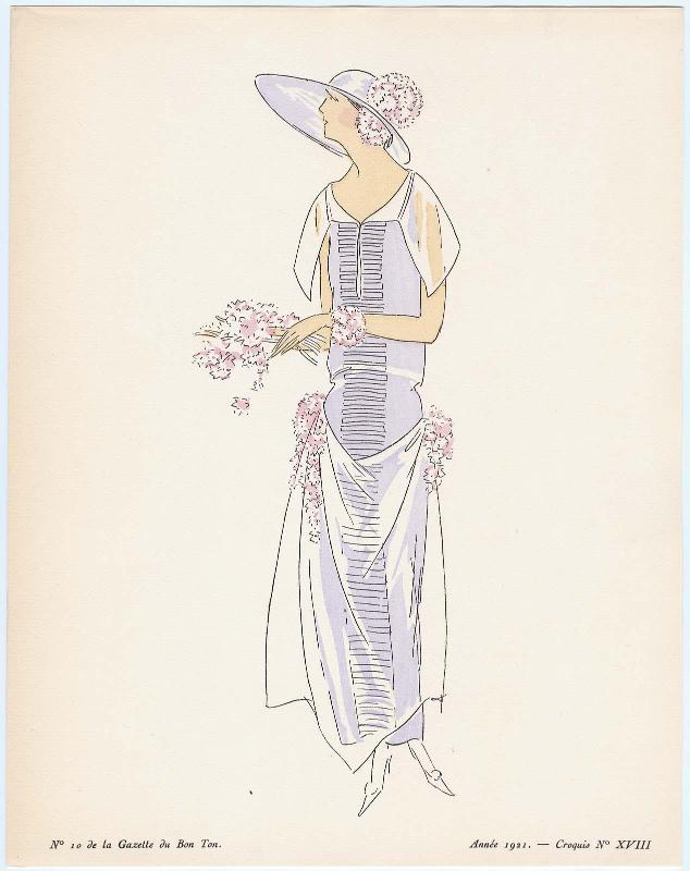 "Pour la Riviera, Robes Garnies de Fleurs," croquis XVIII from Gazette du Bon Ton, Volume 2, No. 10