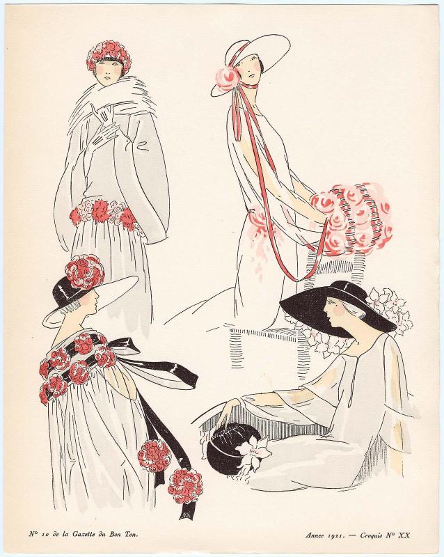 "Pour la Riviera, Robes Garnies de Fleurs," croquis XX from Gazette du Bon Ton, Volume 2, No. 10