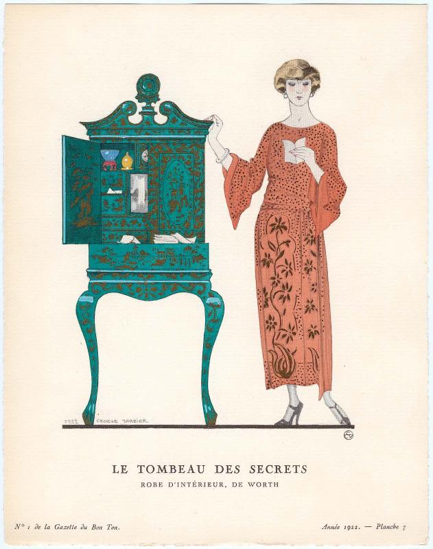 "Le Tombeau des Secrets - Robe d'Intérieur, de Worth," plate 7 from Gazette du Bon Ton, Volume 1, No. 1