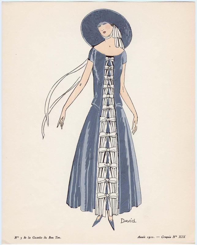 "Le Ruban Employé dans la Mode et la Couture," croquis XIX from Gazette du Bon Ton, Volume 1, No. 3