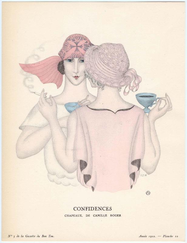 "Confidences - Chapeaux, de Camille Roger," plate 22 from Gazette du Bon Ton, Volume 1, No. 3