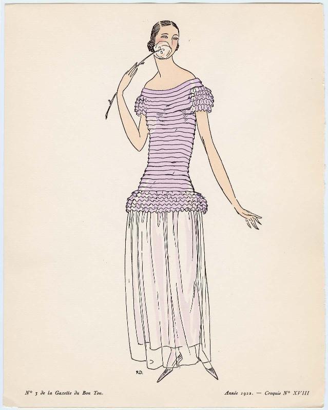 "Le Ruban Employé dans la Mode et la Couture," croquis XVIII from Gazette du Bon Ton, Volume 1, No. 3