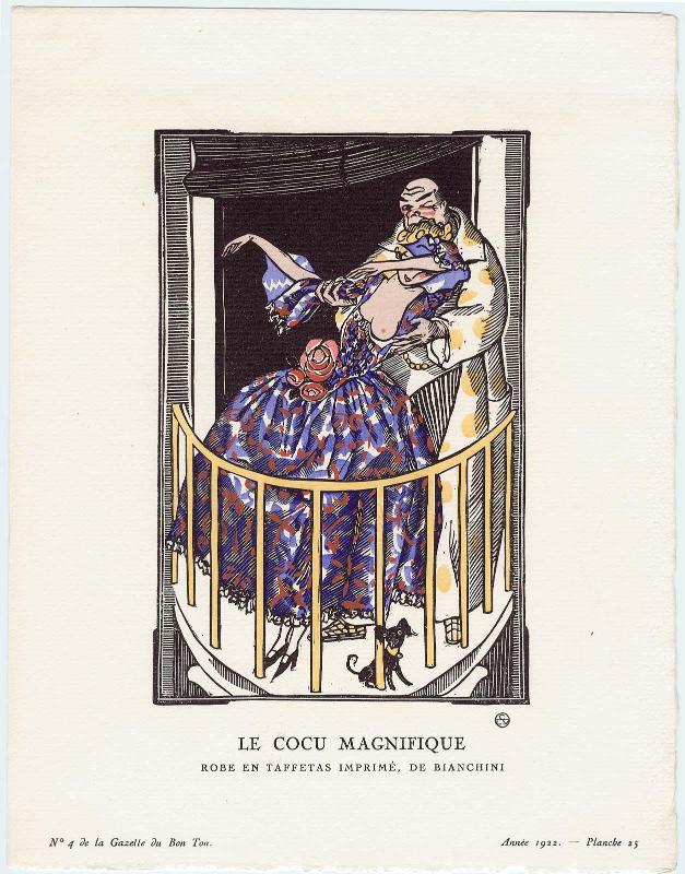 "Le Cocu Magnifique - Robe en taffetas imprimé, de Bianchini," plate 25 from Gazette du Bon Ton, Volume 1, No. 4