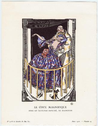 "Le Cocu Magnifique - Robe en taffetas imprimé, de Bianchini," plate 25 from Gazette du Bon Ton, Volume 1, No. 4