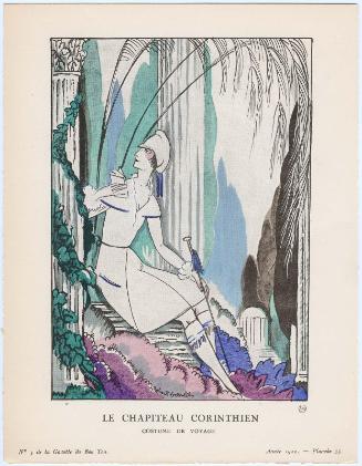 "Le Chapiteau Corinthien - Costume de voyage," plate 33 from Gazette du Bon Ton, Volume 1, No. 5