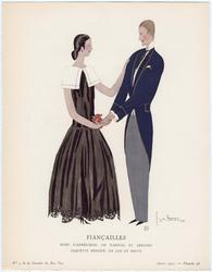 "Fiançailles - Robe d'après-midi, de Martial et Armand; Jaquette bordée, de Lus et Befve," plate 38 from Gazette du Bon Ton, Volume 1, No. 5