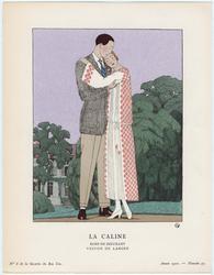 "La Caline - Robe de Dœuillet, veston de Larsen," plate 43 from Gazette du Bon Ton, Volume 2, No. 6
