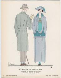 "L'Entrevue Matinale - Tailleur, de Martial et Armand; Pardessus, de Lus et Befve," plate 46 from Gazette du Bon Ton, Volume 2, No. 6