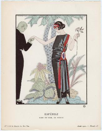 "Espérez - Robe du soir, de Worth," plate 48 from Gazette du Bon Ton, Volume 2, No. 6