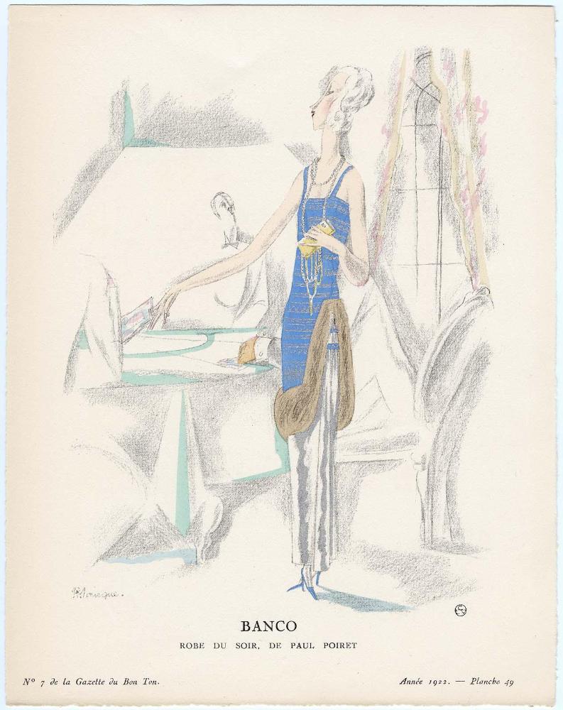 "Banco - Robe du soir, de Paul Poiret," plate 49 from Gazette du Bon Ton, Volume 2, No. 7