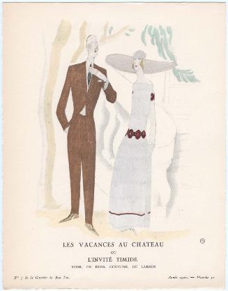 "Les Vacances au Chateau, ou, L'Invité Timide - Robe, de Beer; Costume, de Larsen," plate 51 from Gazette du Bon Ton, Volume 2, No. 7